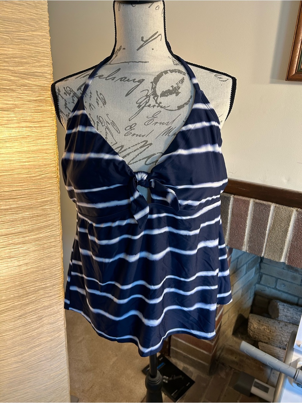 Kona Sol Navy and White Striped Halter Swim Top